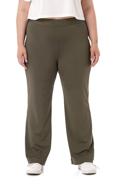 DISENTIS MODEST Plus Size Elastic Waist Pipe Leg Diver Khaki Trousers