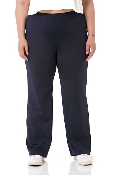 DISENTIS MODEST Large Size Elastic Waist Pipe Leg Diver Navy Blue Trousers