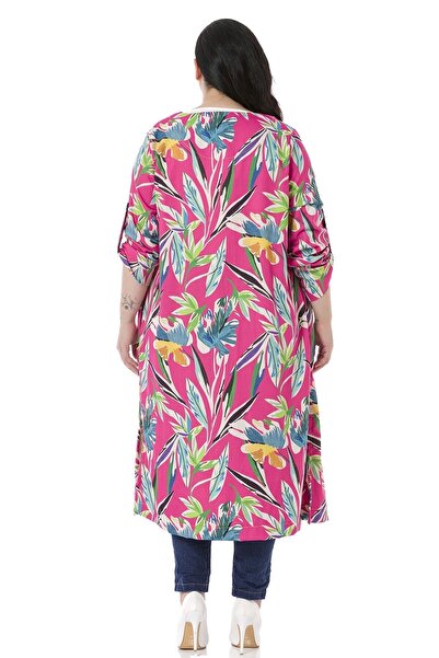 DISENTIS MODEST Φούξια γυναικείο μπουφάν μεγάλου μεγέθους - στρογγυλή λαιμόκοψη, διπλωμένα μανίκια, τσέπες σπαστό και χωρίς φόδρα