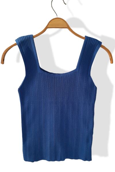 KYLE XM Жіночий темно-синій топ з товстими бретелями, мерсеризований, з рельєфною фактурою