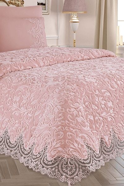 OZANHOM Double Lace Blanket Set Laced - Powder