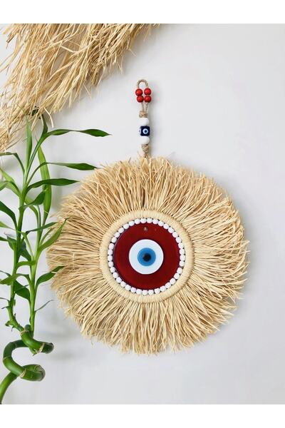 Hasirdukkanii El Yapımı Nazarlık Nazar Boncuğu Rafya Duvar Panosu Kapı Süsü