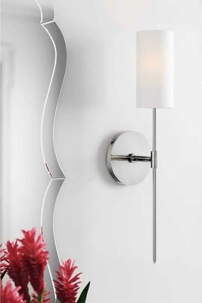 BSA LIGHTING Henna Single Chrome Modern Sconce (with white lampshade)