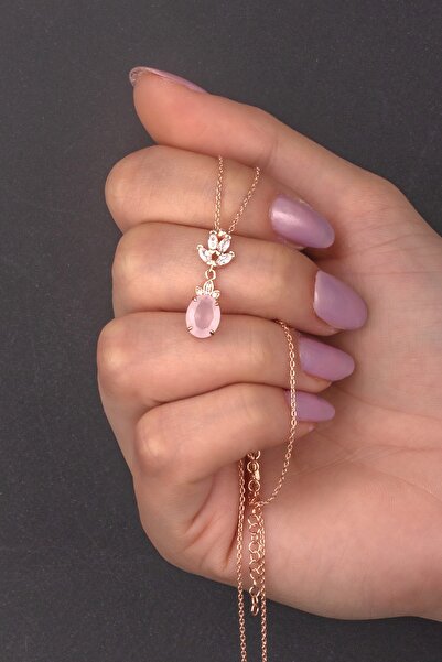 LINTERNA 925 Ayar Gümüş Gül Kuvars Lotus Kolye