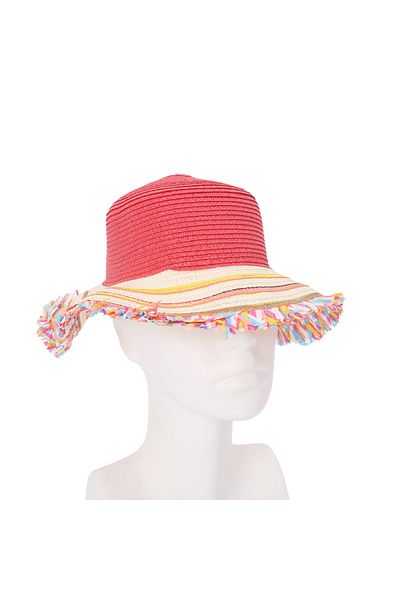 EXİZTİCARET Soft Straw Summer Children's Hat Red Color, Beach Hat