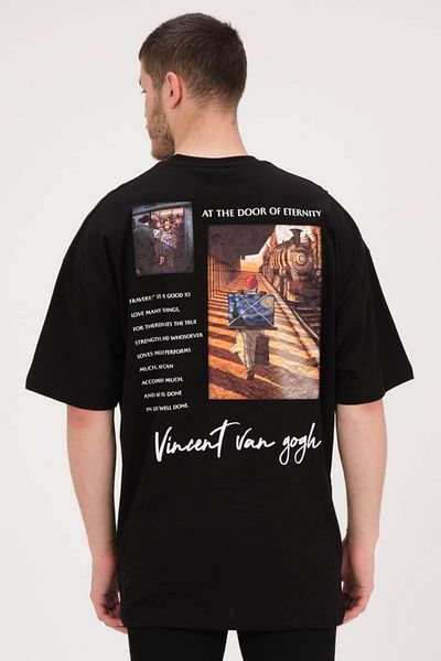 Saw Urbanity Black Vincent Van Gogh at the Door of Eternity Printed Oversize Tshirt