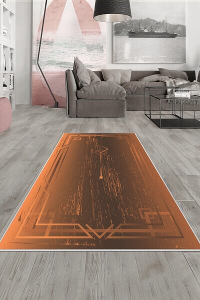 on the clouds Kırmızı Geometrik Desen Yıkanabilir Kaymaz Taban Leke Tutmaz Mo...