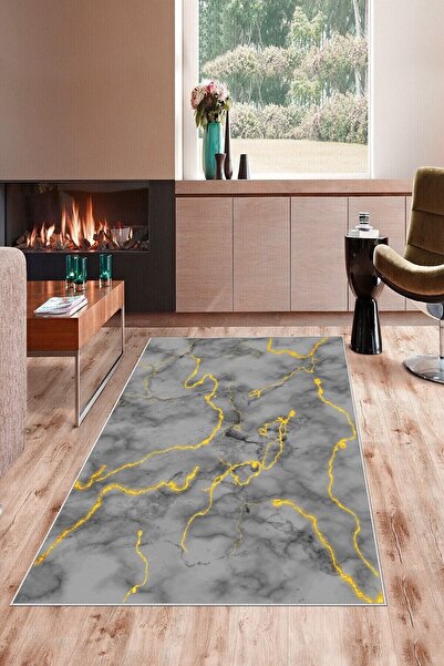 on the clouds Gri Desenli Gold Detaylı Yıkanabilir Kaymaz Taban Leke Tutmaz M...