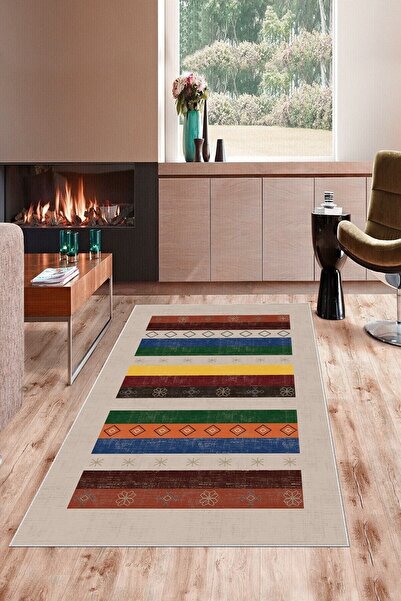 on the clouds Vizon Kilim Desenli Yıkanabilir Kaymaz Taban Leke Tutmaz Modern...