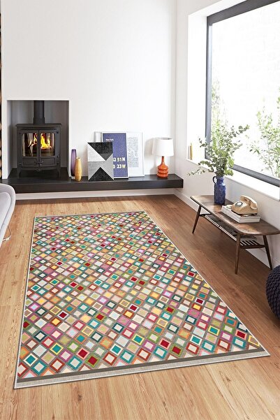 on the clouds Çok Renkli Geometrik Desen Yıkanabilir Kaymaz Taban Leke Tutmaz...