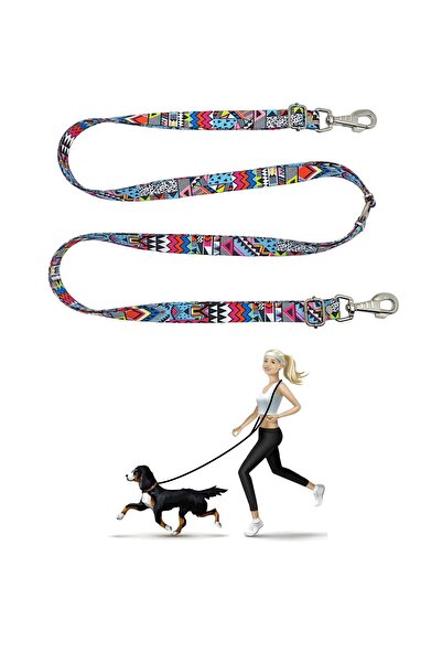 razar Etnik Desenli Eller Serbest Köpek Gezdirme Kayışı / Hands Free Bel Tasması Karısık Renk