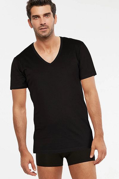 Kom Pack of 2 100% Cotton Men's Deep V-Neck T-shirt Undershirt