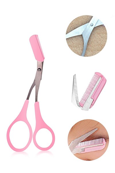 naque Taraklı Kaş Makası Pembe Renk Yedek Taraklı Kaş Bıyık Makası Tüy Alıcı