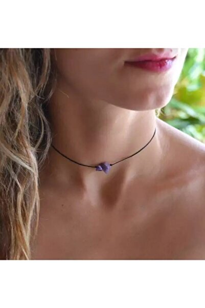 TakıConcept Balık Burcu Ham Işlenmemiş Ametist Taşlı Choker Kolye