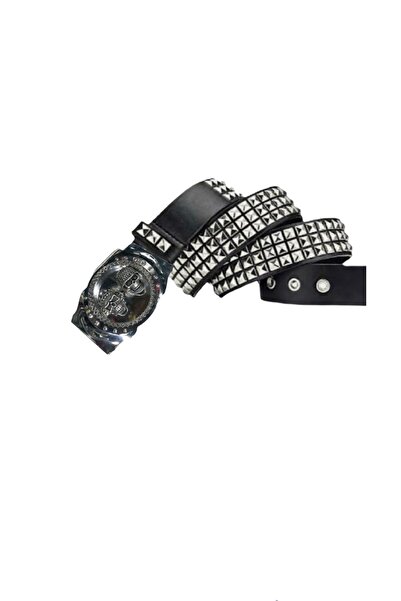 targay Kovboy Tokalı Erkek Gothic Punk Metallica Tarzı Zımbalı Kuru Kafa Kemer