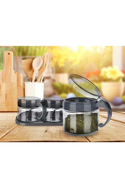 Albayrak Spice Set 3 Glass Spice Rack with Spoon and Stand