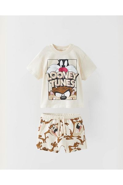 Pink Hippo Kids Unisex Sylvester And Tasmanian Devil Printed Shorts Set