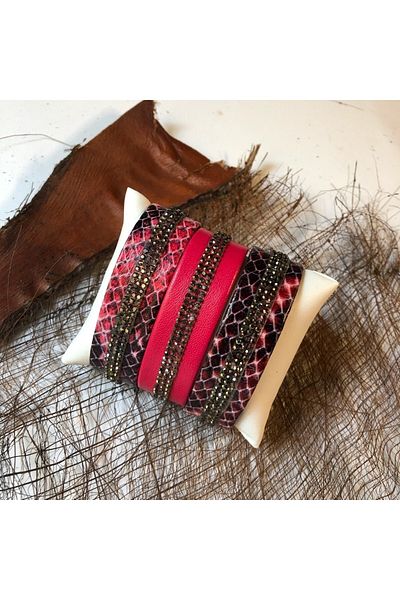 AGG TASARIM Pink 3-Piece Leather Bracelet