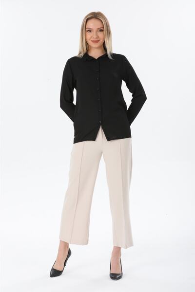 EZFER Kadın Gömlek Yazlık Yakalı Sırt Dekolteli Şifon Blüz (GÖMLEK)