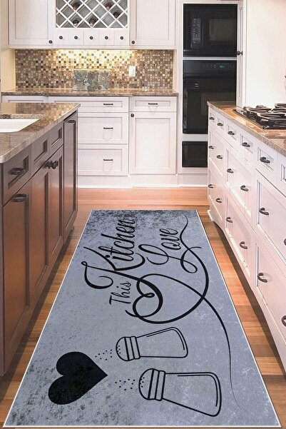 on the clouds Gri Kitchen Yazılı Yıkanabilir Kaymaz Taban Leke Tutmaz Modern ...