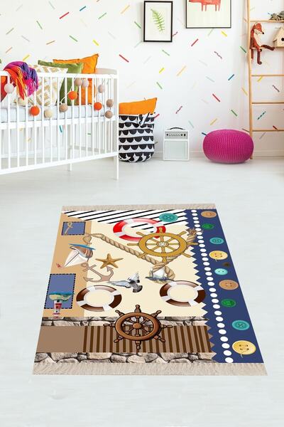 on the clouds Gemi Yelken Desenli Dijital Baskılı Kaymaz Taban Çocuk Odası Ha...