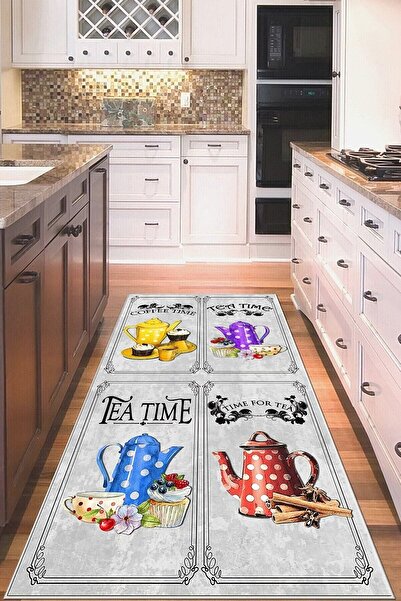 on the clouds Bej Çay Motifli Yıkanabilir Kaymaz Taban Leke Tutmaz Modern Mut...