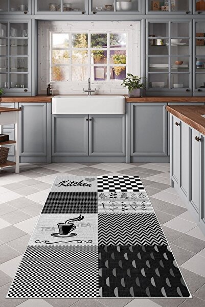 on the clouds Gri Mutfak Ikonları Desenli Yıkanabilir Kaymaz Taban Leke Tutma...