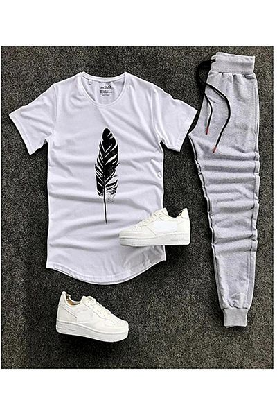 Joza Outdoors Unisex Μπλουζάκι με στάμπα μαύρου φύλλου Γκρι-λευκό Φούτερ σε συνδυασμό με κάτω μπλουζάκι