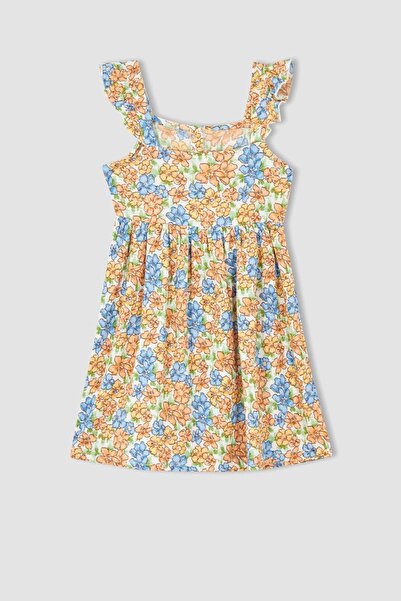 DeFacto Girl's Floral Square Neck Strap Dress