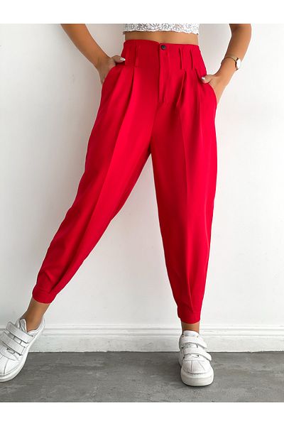 LB Laluna Butik Women's Red Carrot Cut Pants