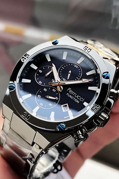 Ferrucci Function Men's Wristwatch 3 ATM Waterproof Smoked Color Steel Cord Bracelet Elg647