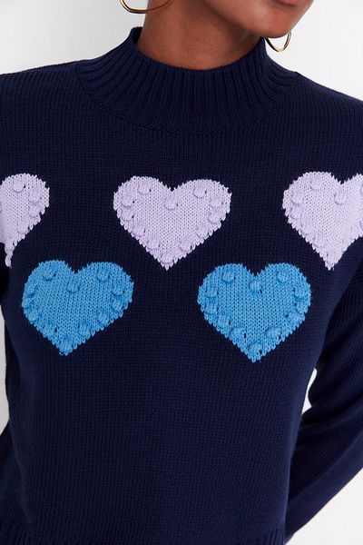 Trendyol Collection Pulover din tricotaje cu model inimă bleumarin TWOAW23KZ01317