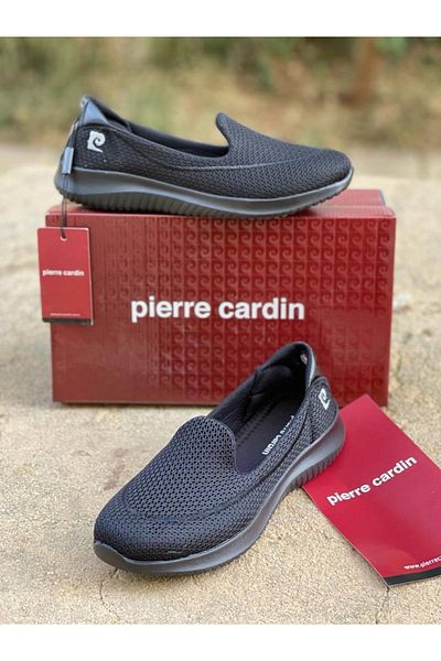 Pierre Cardin Pantofi negri cu talpă ortopedică completă, cu plasă flexibilă, potriviti pentru zaharieni, pentru utilizare zilnică