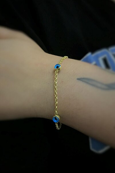 Erer Gümüş Gümüş 3 Nazar Boncuklu Bayan Bileklik Cm49e693