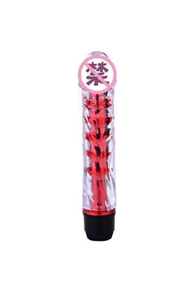 Titreşimli Kırmızı Silikon Başlıklı Jel Dokulu Vibratör Dildo