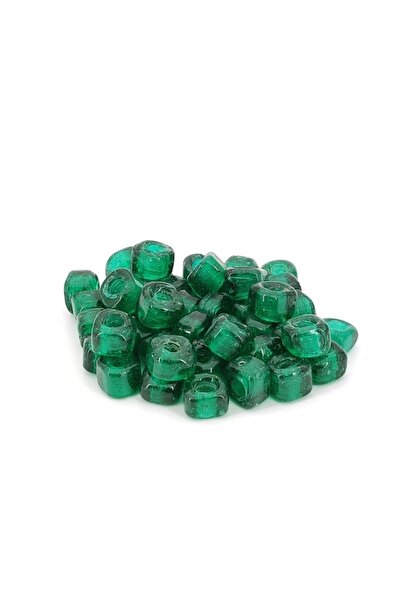 Selvi Konsept Kare Cam Boncuk Şeffaf Yeşil Orta Boy 10 mm 30 Adet