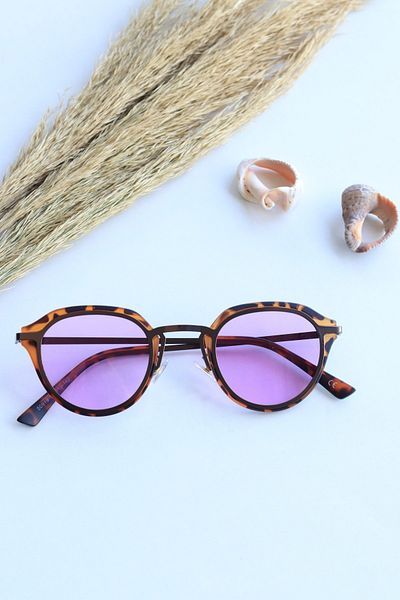 LUNA Eyewear Anastasia Brown Leopard Oval Frame Purple Glass Unisex Uv400 Sunglasses