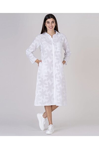 Bohemian Beyaz Brode Gömlek Elbise