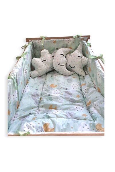 Babynia طقم نوم قطني لسرير الأطفال مقاس 70x130 هلال أخضر ونجمة (9 قطع)