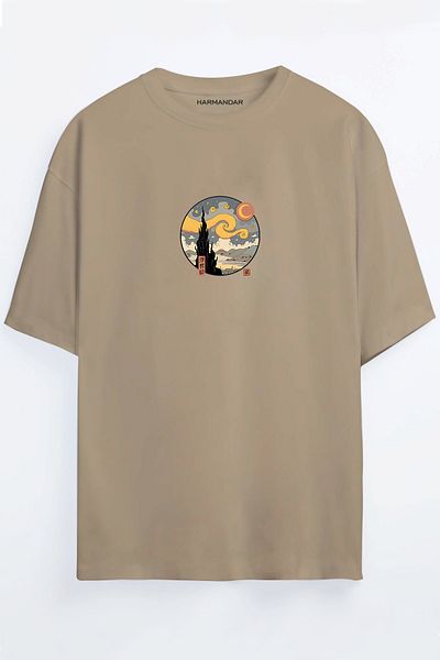 Harmandar Μπλουζάκι Starry Night Painting Unisex Beige Oversize T-shirt