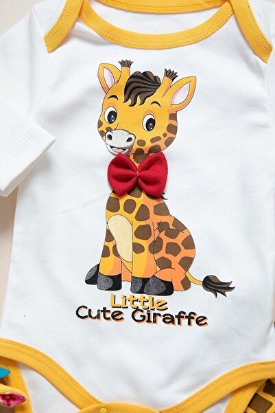 Mai Perla Unisex Bebek Sarı Zürafa Zıbın Takımı 3 Lü