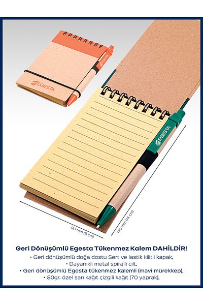 EGESTA Blocnotes Kraft cu spirală reciclată (cu pix) 14x9cm A6