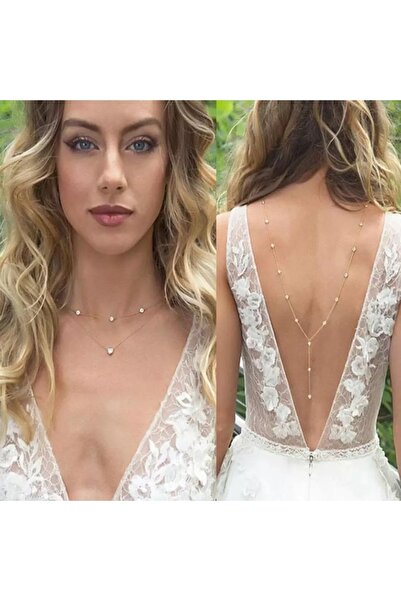 TakıConcept Inci Kolye Detaylı Top Zincirli Gümüş Renk Sırt Kolyesi Vücut Aks...