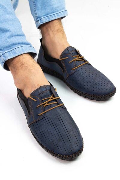 Moda Anna Perforated Model Laced Comfortable Sole Men's Shoes Navy Blue