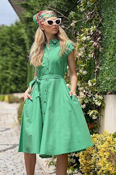 Trend Alaçatı Stili Dress - Green - Shirt dress