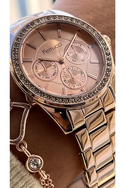 Ferrucci Rose Color Steel Strap Waterproof Wristwatch + bracelet