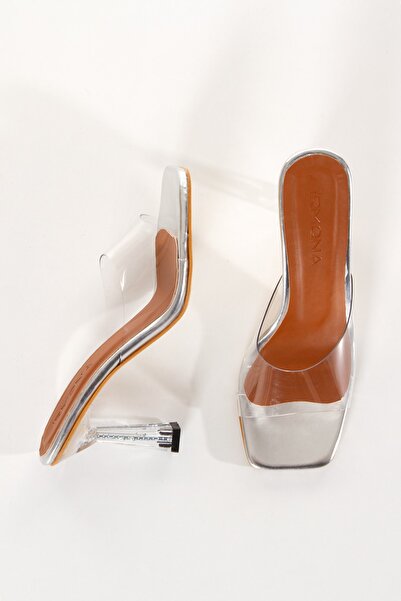 irmona Chıva Transparent Silver Heeled Slippers Shoes