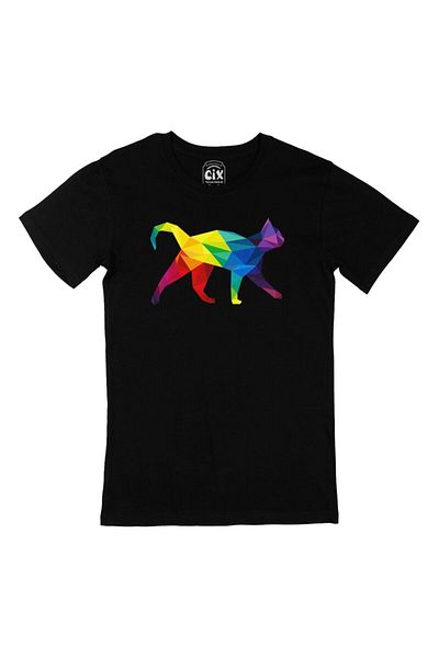 Cix Μαύρο μπλουζάκι Rainbow Colorful Polygon Cat