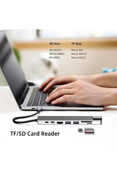 Grc Accessory Ipad Pro 1 Ipad Prousb Type-c Hub Dönüştürücü Çevirici Çoklayıcı Usb Hdmı Micro Sd 8 Girişli
