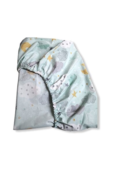 Babynia Cotton Baby And Kids Fitted Sheet 40x80 Green Crescent Star Patterned